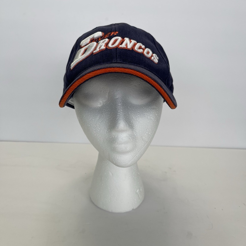 Denver Broncos Vintage Strapback Hat Blue Spell Out‎ Logo Athletic NFL Cap